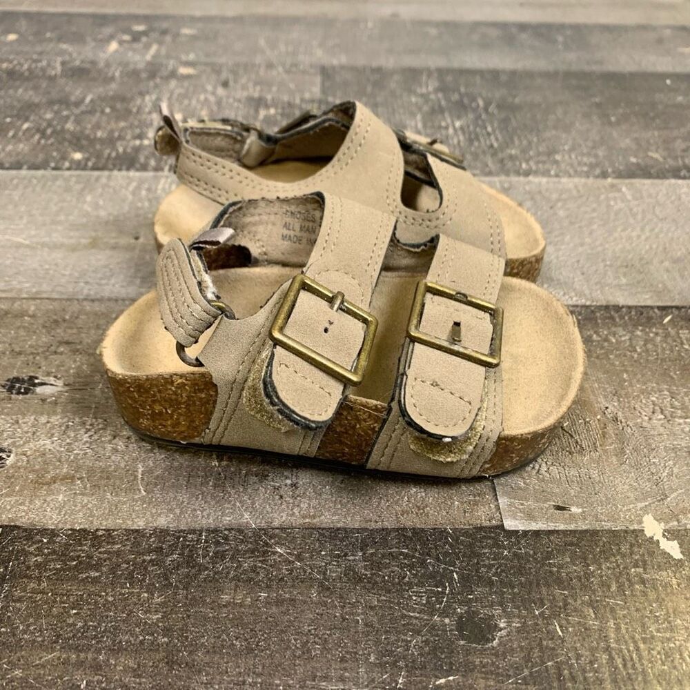 Lottini Little Girls Size 5 Double Buckle Sandals Tan Ankle Strap Slip Ons